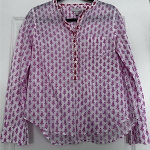 J. Crew White Button-Front Shirt with Pink Floral Motif